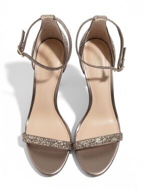 Rachel Zoe Glitter Strappy Heels Rose Gold Prom Heels Ankle Strap Sandals Size 8